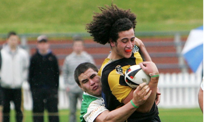 Russell Packer tackles Ben Matulino in the 2007 Bartercard Cup competition.