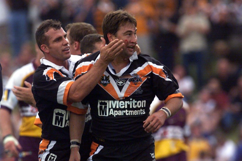 Wests Tigers Player #4 Terry Hill against the Broncos in the club's historic first game