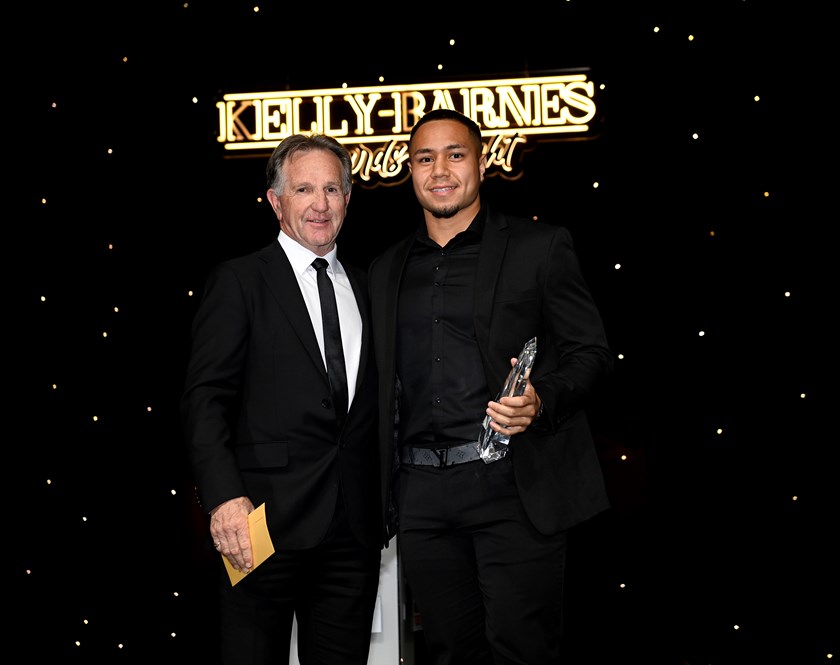 Sione Vaihu with Wests Tigers Director John Dorahy 