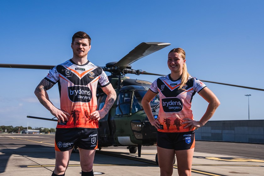 John Bateman and Ruby-Jean Kennard wearing the 2023 Commemorative Jersey