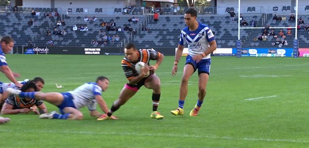 Luciano Leilua busts through and offloads to Mbye