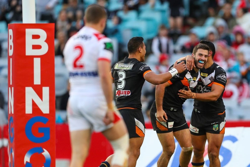 Competition - NRL Premiership Round. Round - Round 20. Teams - St George Dragons v Wests Tigers. Date - 24th of July 2016. Venue - ANZ Stadium, Olympic Park, NSW. Photographer - Paul Barkley.