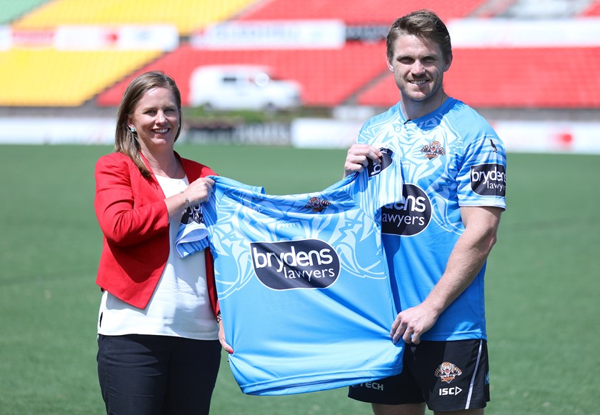 beyondblue representative Patrice O'Brien and Wests Tigers beyondblue ambassador Chris Lawrence.