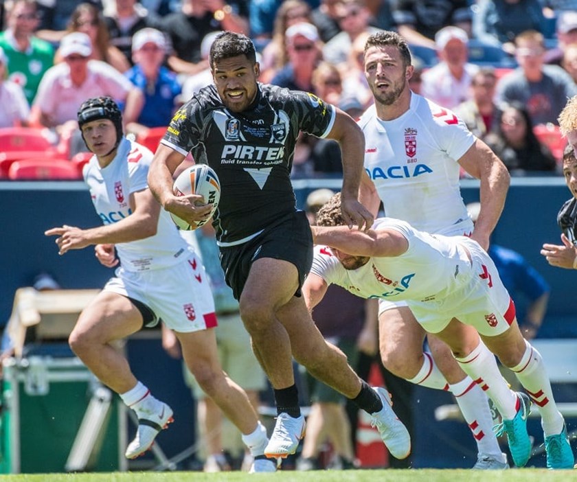 Esan Marsters playing for New Zealand against England in Denver, 2018.