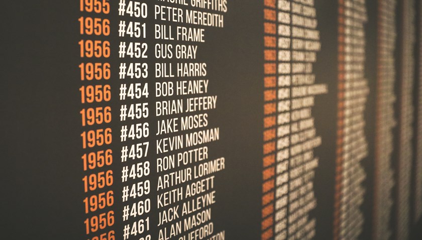 Balmain Tigers Player #454 Bob Heaney on the honours wall at Wests Tigers.