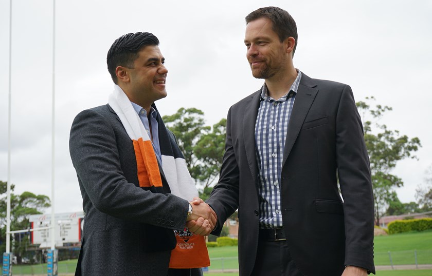 Espresso Organica Director Costa Meitanis and Wests Tigers Chief Operating Officer Ryan Webb.