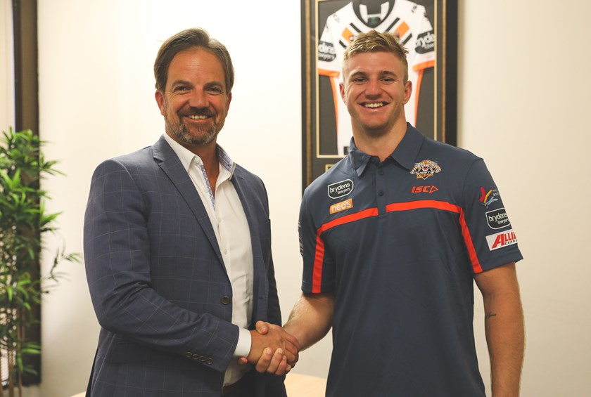 Wests Tigers CEO Justin Pascoe and forward Luke Garner