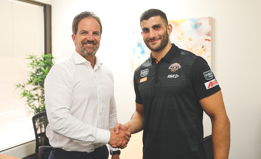 Wests Tigers CEO Justin Pascoe and forward Alex Twal