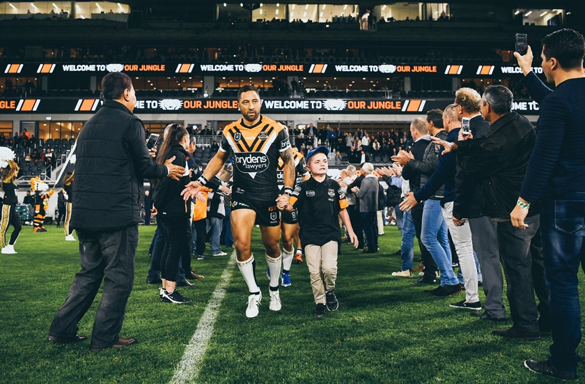 Benji Marshall leads Wests Tigers out at Bankwest Stadium