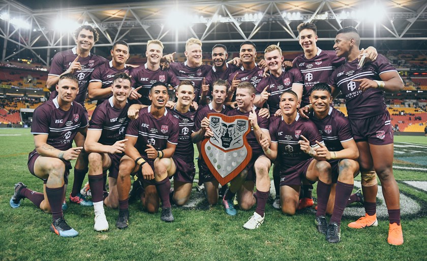 Jake Simpkin and Reece Hoffman celebrate with the Queensland U/18's side