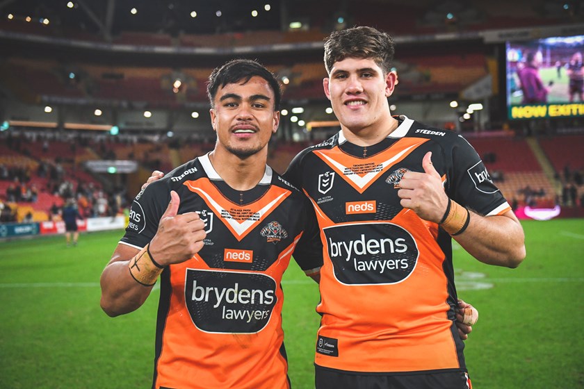 Wests Tigers debutants Junior Pauga and Tuki Simpkins