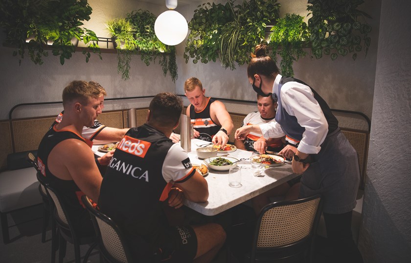 Wests Tigers players enjoying lunch at Organica
