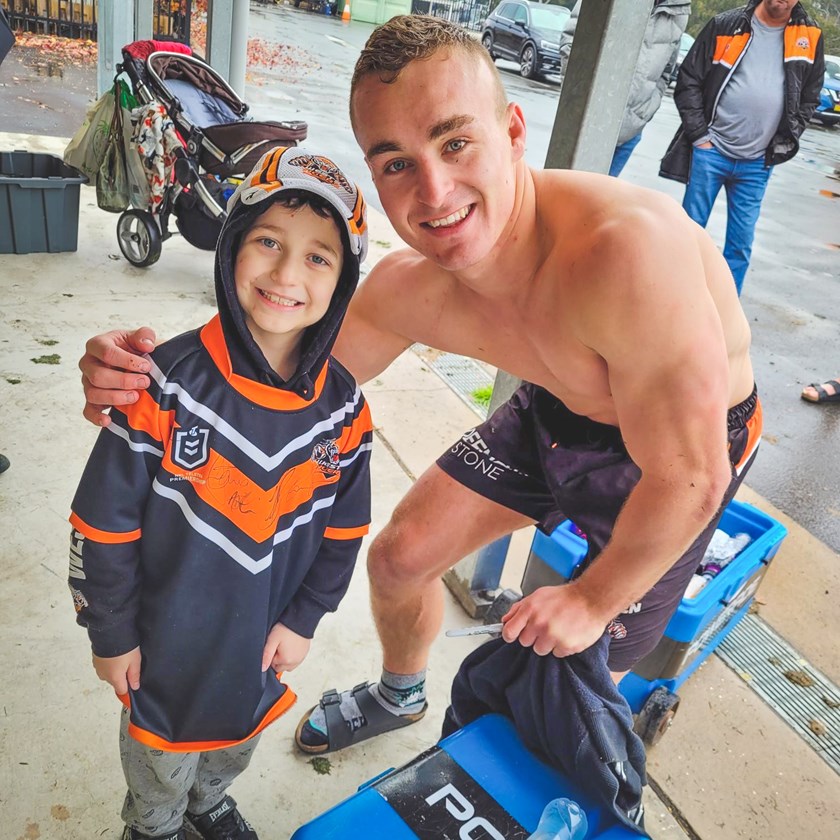 Wests Tigers player Jacob Liddle and Archer.