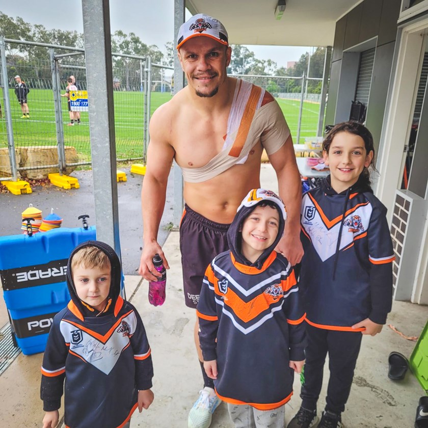 Wests Tigers player James Roberts, Archer and his family.