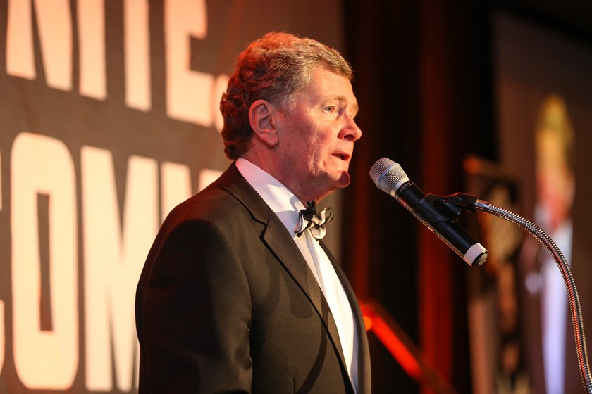 Mike Bailey OAM speaks at Wests Tigers' Presentation Night in 2015.