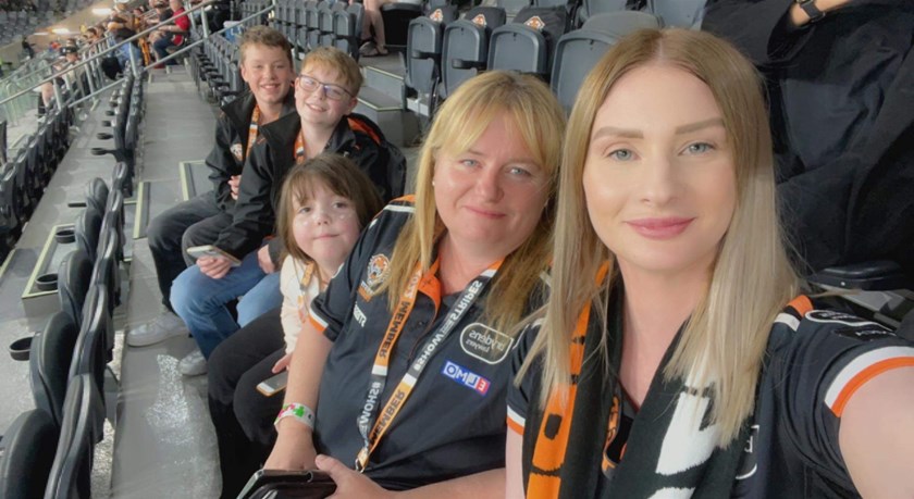 Christina and niece Amy with other family members at CommBank Stadium.