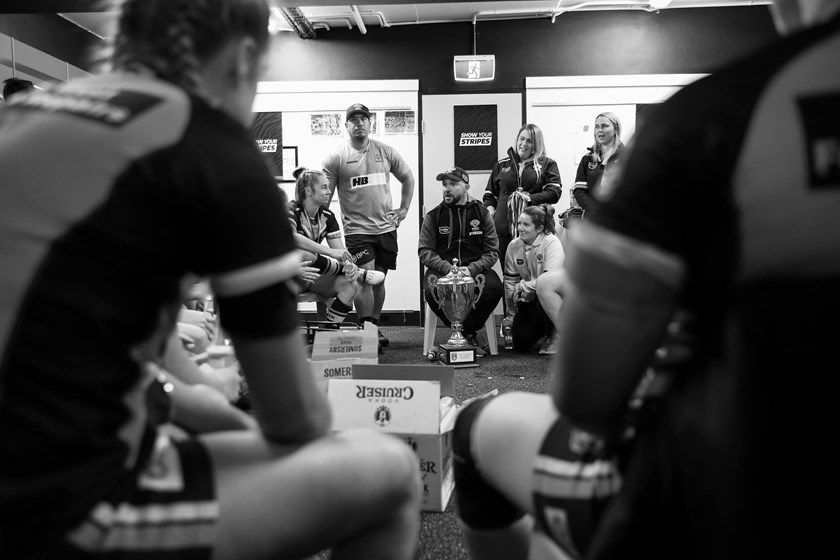 Premiership-winning dressing room: Jess sharing the joy