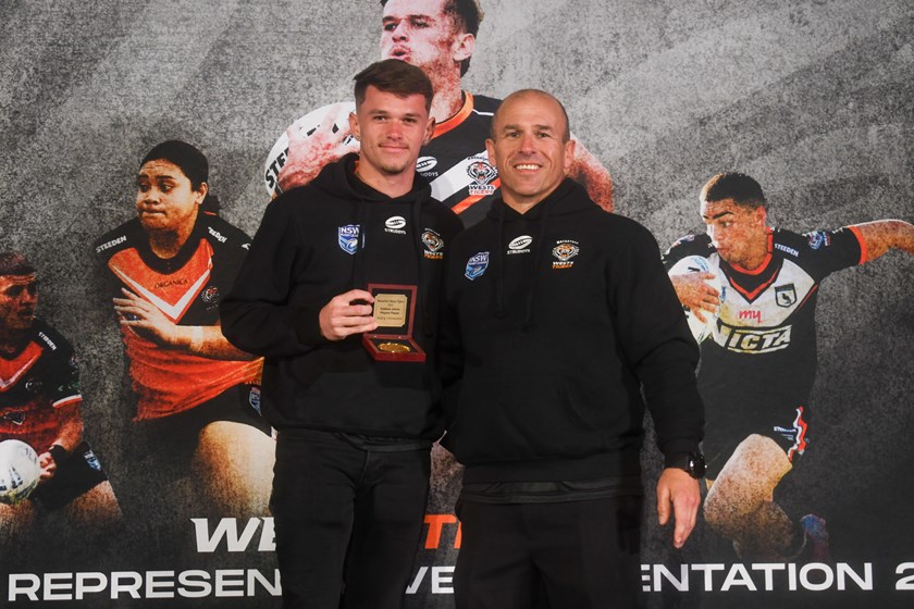 Riley Oitmann with Andrew Johns Cup coach Wayne Azzapardi