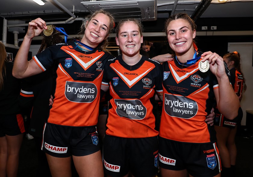 HNW Premiers: Captain Emily Curtain, flanked by Kezie Apps and Jess Sergis