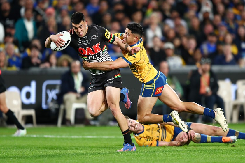 Staines scores his team's final try in the 2022 Grand Final win over Eels