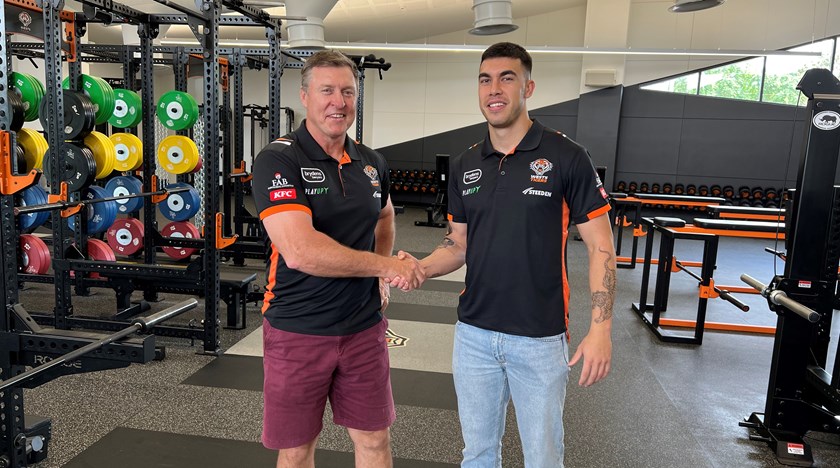 Staines with assistant coach David Furner at Wests Tigers Centre of Excellence 