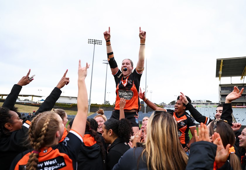 Emily Curtain celebrates Grand Final triumph at Campbelltown Sports Stadium