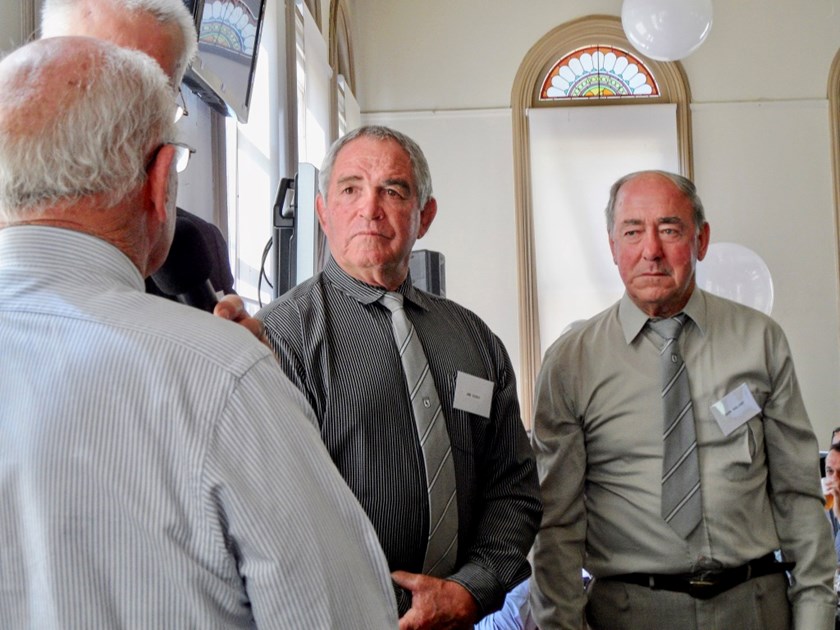 Jim Cody (centre) and Don Malone chatting to Arthur Summons at Wests Reunion, 2012