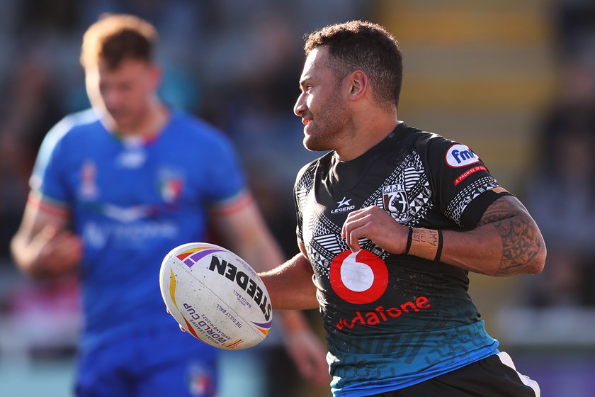 Api in action for Fiji at the 2021 Rugby League World Cup in England