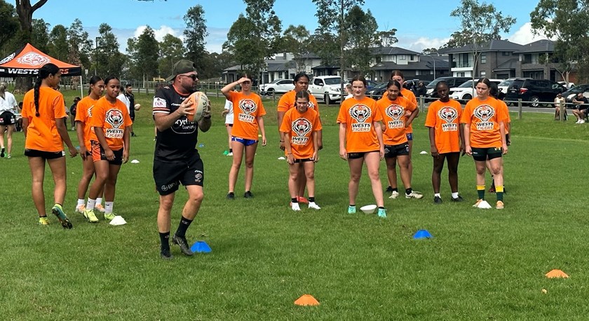 Shannon Gallant showing how it's done at female talent ID day at Campbelltown