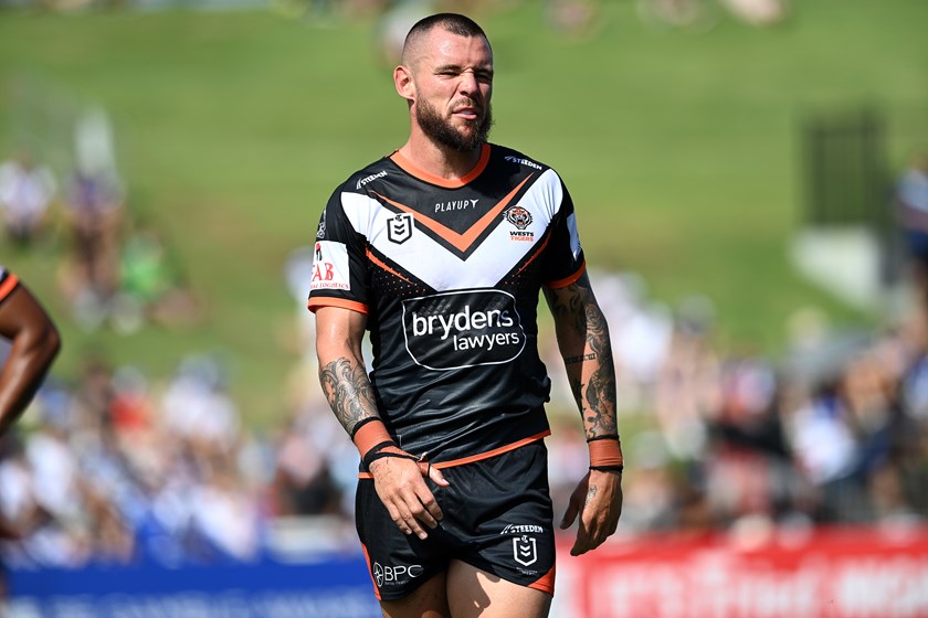 David Klemmer pulls on the Wests Tigers jersey for the first time at Belmore 