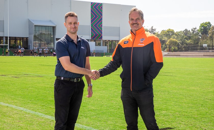 Sims Metal NSW Trading Manager, Tim Carter with Wests Tigers CEO Justin Pascoe 