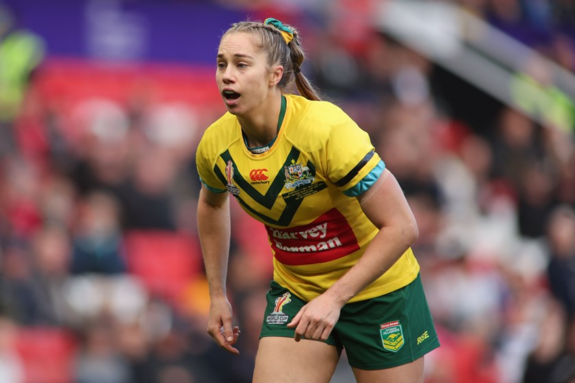 Kezie Apps playing for the Jillaroos at last year's Rugby League World Cup 