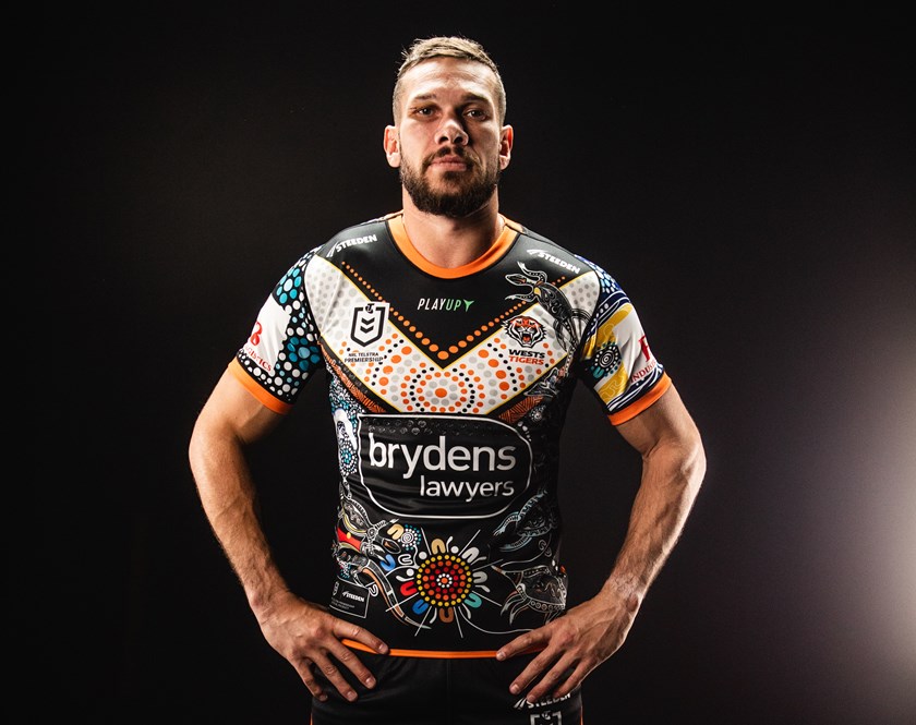 Naden wearing 2023 Indigenous jersey which he helped create