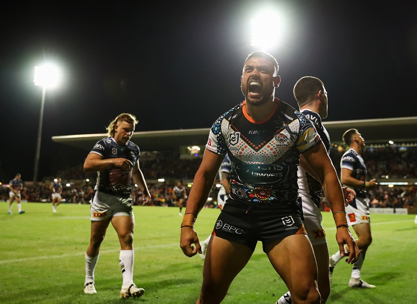Nofoaluma scores two of Wests Tigers 11 tries in Round 12