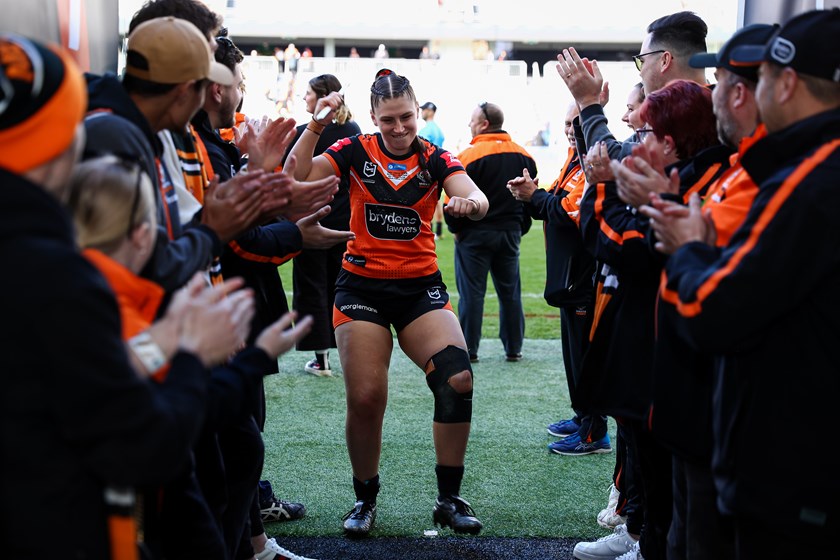 Osborne celebrates victory over the Eels in her first NRLW game