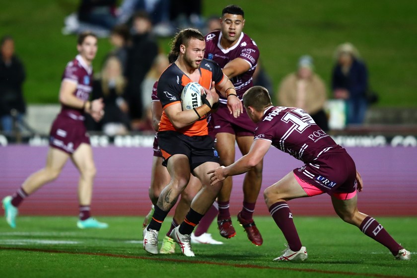 Feledy in action against the Sea Eagles in this year's Jersey Flegg Cup 