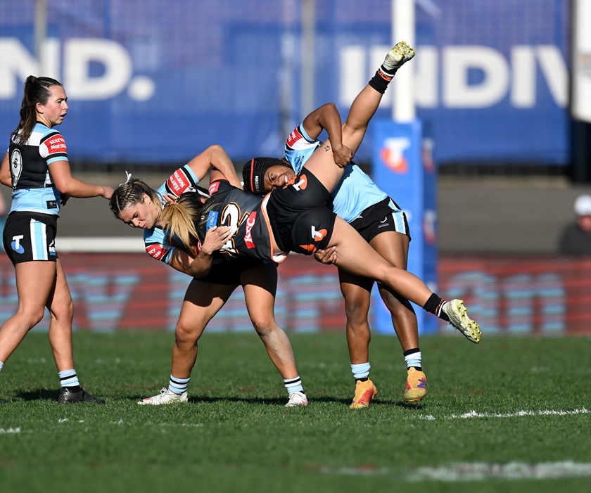 Crash landing: Siilata upended after strong carry against Sharks in Round 2