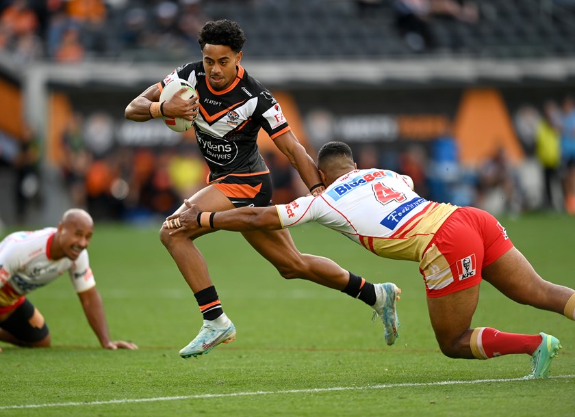 Another tackle break from Bula in Round 25 win over the Dolphins