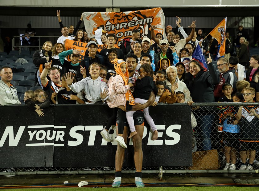 Bula with family and friends after making his NRL debut in Round 8