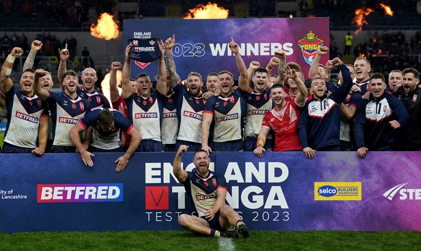 Bateman celebrates with England after 3-nil clean sweep of Tonga