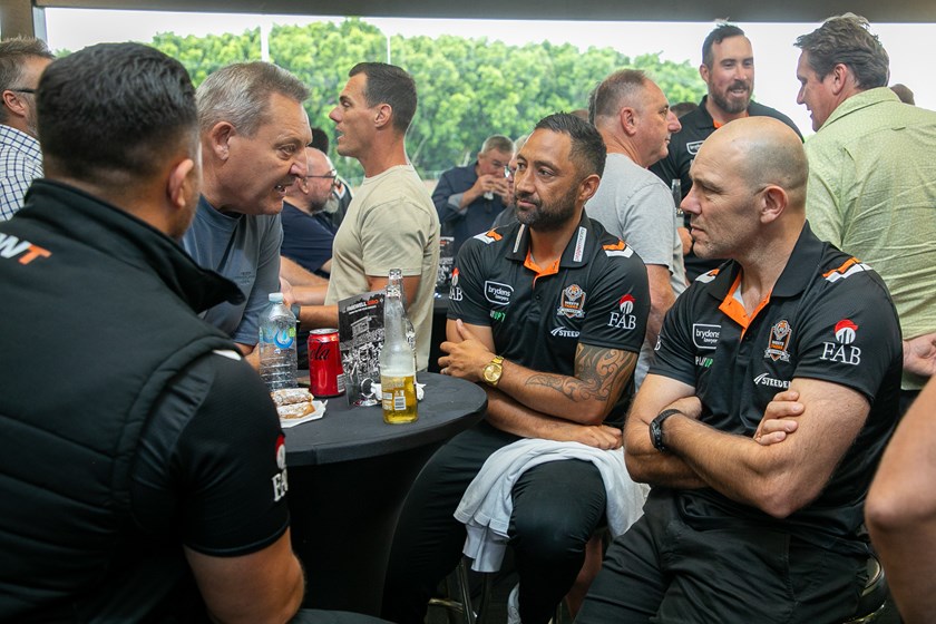 Blocker sharing a yarn with Benji Marshall, John Skandalis and Bronson Harrison