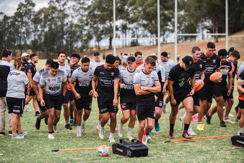 Wests Harold Matthews and SG Ball players in pre-season training