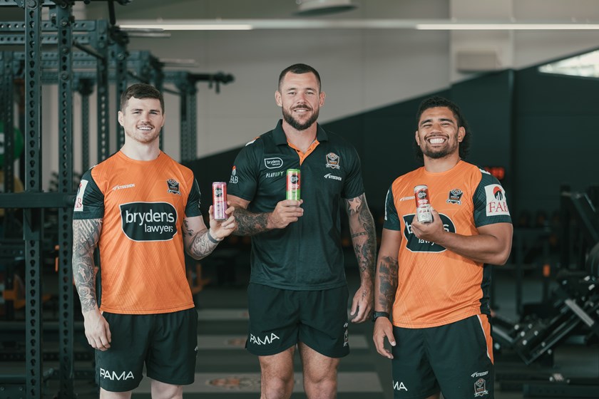 John Bateman, David Klemmer & Isaiah Papali'i sampling HASTA Tested BSc Protein Water drinks
