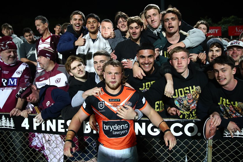 Josh with family and friends after making his NRL debut at Brookvale