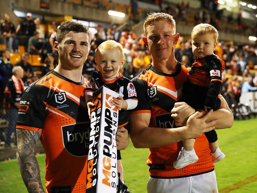 Alex Seyfarth with John Bateman after the Round 3 win over the Sharks 