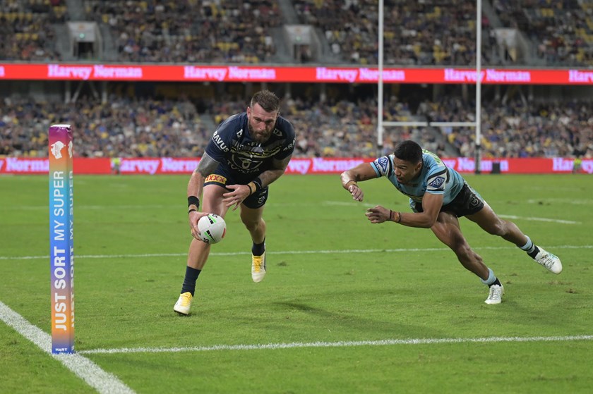 Feldt good: Kyle scores a hattrick against the Sharks in Round 21