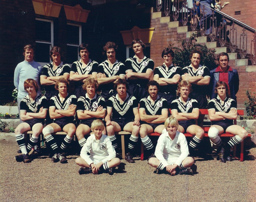 George (far left) and coach Roy Masters with Wests Magpies U23s Premiers in 1977