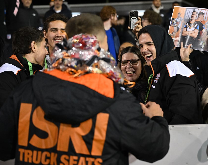 Tim greeted by family and friends after making his NRL debut
