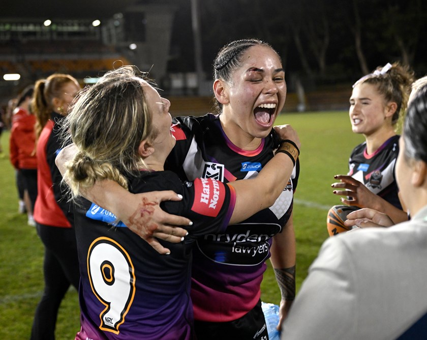 Claudia Brown celebrates after her debut win over the Dragons