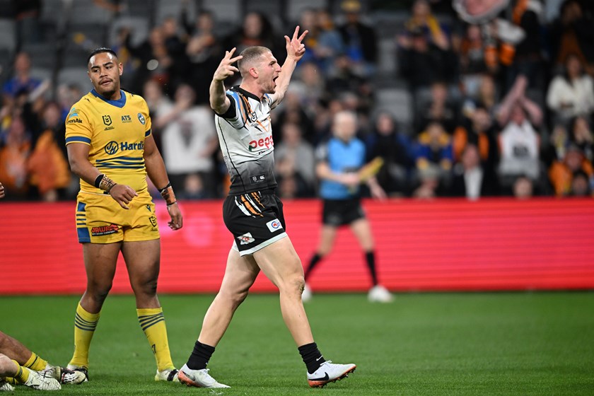 Adam Doueihi celebrates his fine try